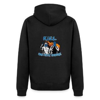 Kiel und nicht anders UPDATE - Unisex Premium Bio Zip Hoodie - Schwarz - Hinten - Nico (187cm)