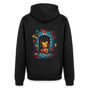 Stuffed cuddly bear in the dungeon of love - Unisex Premium Organic Zip Hoodie - black - Back - Nico (187cm)