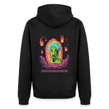 Der gelangweilte Flaschengeist im Kerker - Unisex Premium Bio Zip Hoodie - Schwarz - Hinten - Nico (187cm)