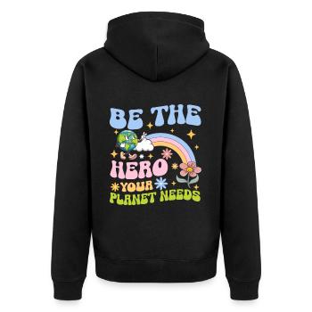 Erde Tag Groovy Hippie 70s Retro Retro - Unisex Premium Bio Zip Hoodie - Schwarz - Hinten - Nico (187cm)