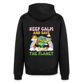 Erde Tag Groovy Hippie 70s Retro Retro - Unisex Premium Bio Zip Hoodie - Schwarz - Hinten - Nico (187cm)