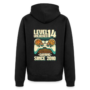 Gaming 14. Geburtstag 5 Jahre Gamer - Unisex Premium Bio Zip Hoodie - Schwarz - Hinten - Nico (187cm)