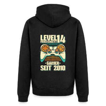 Gaming 14. Geburtstag 5 Jahre Gamer - Unisex Premium Bio Zip Hoodie - Schwarz - Hinten - Nico (187cm)