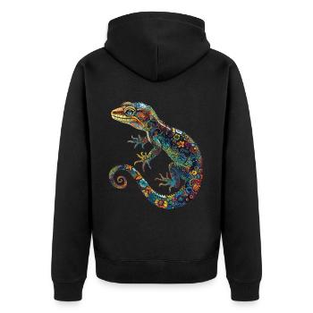Blumen Leopard Gecko Bunt & Verschnörkelt - Unisex Premium Bio Zip Hoodie - Schwarz - Hinten - Nico (187cm)