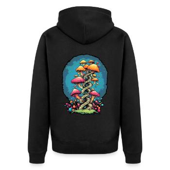 Farbenfroher Pilz-DNA-Myzel-Züchter - Unisex Premium Bio Zip Hoodie - Schwarz - Hinten - Nico (187cm)