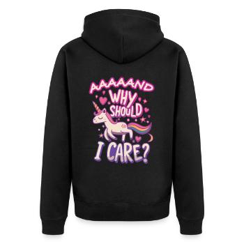 Einhorn, warum sollte ich mich für lustige Kinder interessieren? - Unisex Premium Bio Zip Hoodie - Schwarz - Hinten - Nico (187cm)