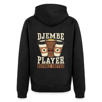Djembe Player Before Coffee Drumming Coffee Lover - Unisex Premium Organic Zip Hoodie - black - Back - Nico (187cm)