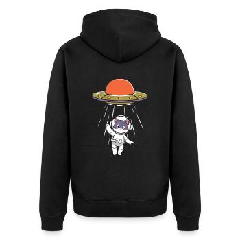 Katze Astronaut UFO Katze Liebhaber Lustiger Alien - Unisex Premium Bio Zip Hoodie - Schwarz - Hinten - Nico (187cm)