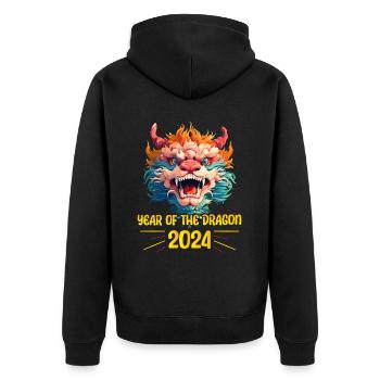 Majestätischer Drache 2024 - Mondneujahrsfeier - Unisex Premium Bio Zip Hoodie - Schwarz - Hinten - Nico (187cm)