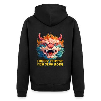 Majestätischer Drache 2024 - Mondneujahrsfeier - Unisex Premium Bio Zip Hoodie - Schwarz - Hinten - Nico (187cm)