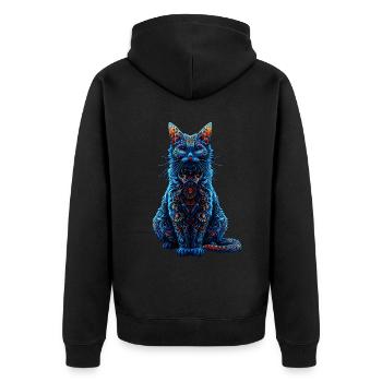 Komplizierter psychedelischer Fraktal-Katze-Rave-Pilz - Unisex Premium Bio Zip Hoodie - Schwarz - Hinten - Nico (187cm)
