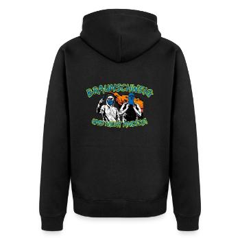 Braunschweig und nicht anders UPDATE - Unisex Premium Bio Zip Hoodie - Schwarz - Hinten - Nico (187cm)