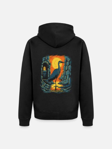 Un oiseau-grue et un donjon - Veste à capuche bio Premium Unisexe - noir