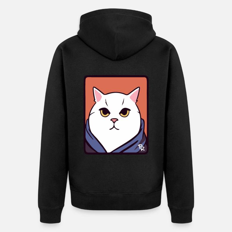 Gros chat blanc gras - Veste à capuche bio Premium Unisexe - noir