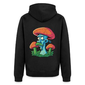 Champignon avec moustache, cueillette de champignons dans la forêt - Veste à capuche bio Premium Unisexe - noir - Dos - Nico (187cm)
