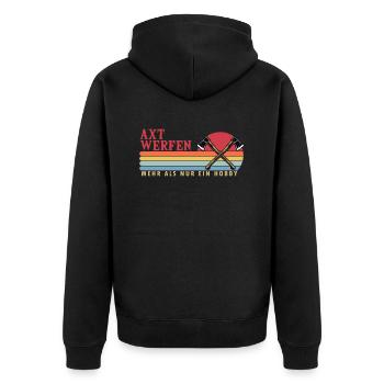 Axtwerfen mehr als ein Hobby Axe Throwing Game - Unisex Premium Bio Zip Hoodie - Schwarz - Hinten - Nico (187cm)