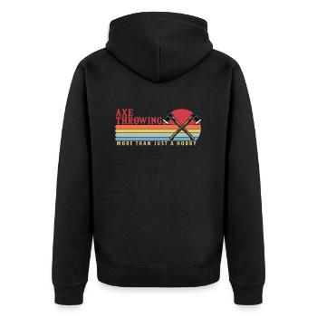 Axe Throwing mehr als ein Hobby Competition Game - Unisex Premium Bio Zip Hoodie - Schwarz - Hinten - Nico (187cm)