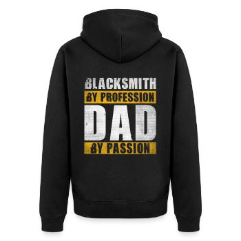 Dad By Passion Profession Blacksmith - Unisex Premium Organic Zip Hoodie - black - Back - Nico (187cm)
