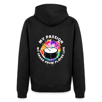 Joueur de caisse claire Ma passion Ma fanfare - Veste à capuche bio Premium Unisexe - noir - Dos - Nico (187cm)
