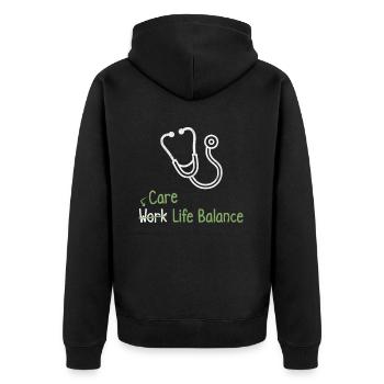 Équilibre entre vie professionnelle et vie privée en soins infirmiers - infirmière médecin - Veste à capuche bio Premium Unisexe - noir - Dos - Nico (187cm)