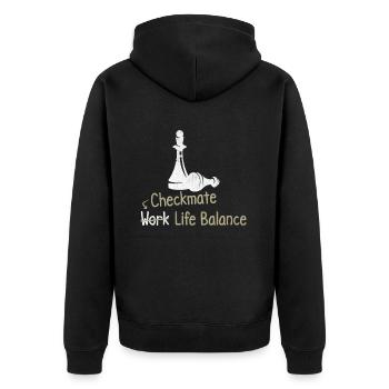 Checkmate Work Life Balance – - Unisex Premium Bio Zip Hoodie - Schwarz - Hinten - Nico (187cm)