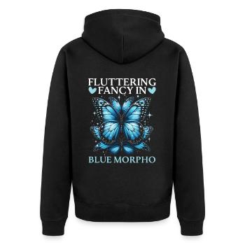 Schmetterlingsliebhaber Insektenkäfer Blauer Morpho-Schmetterling - Unisex Premium Bio Zip Hoodie - Schwarz - Hinten - Nico (187cm)