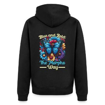 Schmetterlingsliebhaber Insektenkäfer Blauer Morpho-Schmetterling - Unisex Premium Bio Zip Hoodie - Schwarz - Hinten - Nico (187cm)