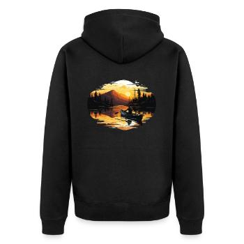 Kanufahren, Kajak, Wassersport, Tretboot, Bootfahren - Unisex Premium Bio Zip Hoodie - Schwarz - Hinten - Nico (187cm)