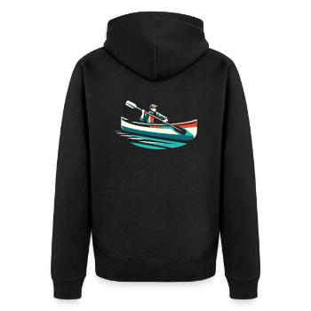 Kanufahren, Kajak, Wassersport, Tretboot, Bootfahren - Unisex Premium Bio Zip Hoodie - Schwarz - Hinten - Nico (187cm)