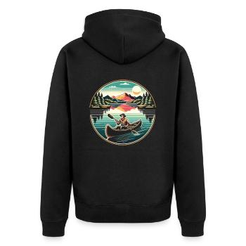 Kanufahren, Kajak, Wassersport, Tretboot, Bootfahren - Unisex Premium Bio Zip Hoodie - Schwarz - Hinten - Nico (187cm)