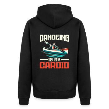 Kanufahren, Kajak, Wassersport, Tretboot, Bootfahren - Unisex Premium Bio Zip Hoodie - Schwarz - Hinten - Nico (187cm)