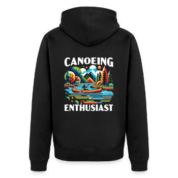 Kanufahren, Kajak, Wassersport, Tretboot, Bootfahren - Unisex Premium Bio Zip Hoodie - Schwarz - Hinten - Nico (187cm)