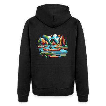 Kanufahren, Kajak, Wassersport, Tretboot, Bootfahren - Unisex Premium Bio Zip Hoodie - Schwarz - Hinten - Nico (187cm)