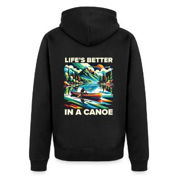 Kanufahren, Kajak, Wassersport, Tretboot, Bootfahren - Unisex Premium Bio Zip Hoodie - Schwarz - Hinten - Nico (187cm)