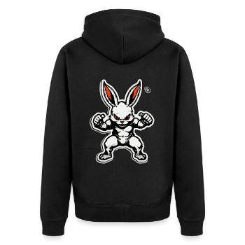 En Forme Et En Colère, Lapin Musculaire En Colère - Veste à capuche bio Premium Unisexe - noir - Dos - Nico (187cm)
