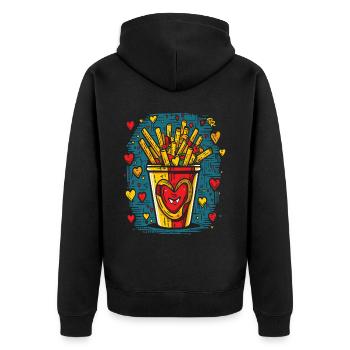 Liberté et amour : les frites - Veste à capuche bio Premium Unisexe - noir - Dos - Nico (187cm)
