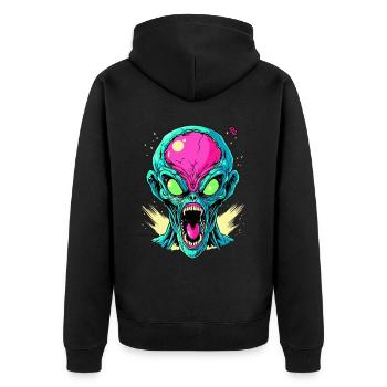 Pink Green Angry Cool Alien - Unisex Premium Organic Zip Hoodie - black - Back - Nico (187cm)