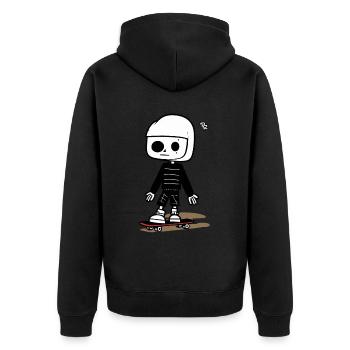Junger Skateboarder beim Skateboard fahren - Unisex Premium Bio Zip Hoodie - Schwarz - Hinten - Nico (187cm)