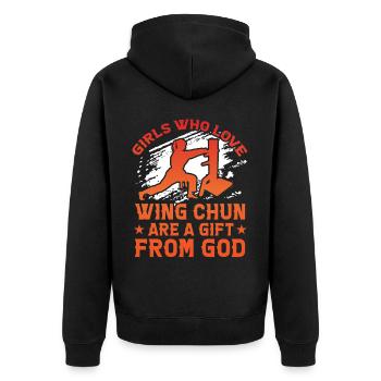 Les filles qui aiment le Wing Chun sont un cadeau de Dieu - Veste à capuche bio Premium Unisexe - noir - Dos - Nico (187cm)