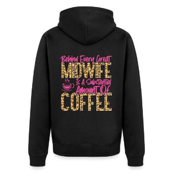 Nurse Midwife Birth Worker Coffee - Unisex Premium Bio Zip Hoodie - Schwarz - Hinten - Nico (187cm)