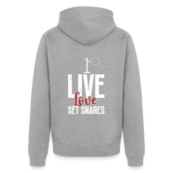 Animal Wire Snare - Unisex Premium Organic Zip Hoodie - heather grey - Back - Nico (187cm)