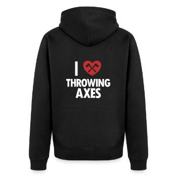 Ich liebe es, Äxte zu werfen Axt Wurfwettbewerb Axt - Unisex Premium Bio Zip Hoodie - Schwarz - Hinten - Nico (187cm)