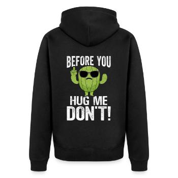 Lustiger Sukkulenten-Kaktus - Unisex Premium Bio Zip Hoodie - Schwarz - Hinten - Nico (187cm)