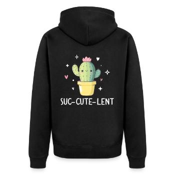 Lustiger Sukkulenten-Kaktus - Unisex Premium Bio Zip Hoodie - Schwarz - Hinten - Nico (187cm)