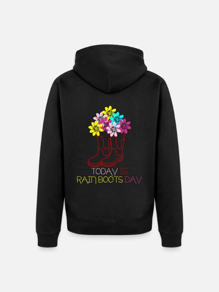 Red Rain Boots with Flowers - Unisex Premium Organic Zip Hoodie - black