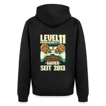 Gaming 11. Geburtstag 11 Jahre Gamer - Unisex Premium Bio Zip Hoodie - Schwarz - Hinten - Nico (187cm)