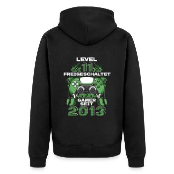 Gaming 11. Geburtstag 11 Jahre Gamer - Unisex Premium Bio Zip Hoodie - Schwarz - Hinten - Nico (187cm)