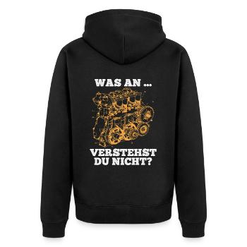 Was an.. verstehst du nicht? Humorvolle Weisheiten - Unisex Premium Bio Zip Hoodie - Schwarz - Hinten - Nico (187cm)