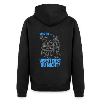 Was an.. verstehst du nicht? Humorvolle Weisheiten - Unisex Premium Bio Zip Hoodie - Schwarz - Hinten - Nico (187cm)