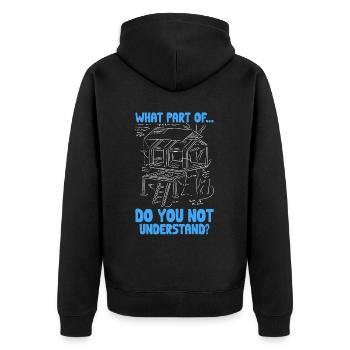 Was an.. verstehst du nicht? Humorvolle Weisheiten - Unisex Premium Bio Zip Hoodie - Schwarz - Hinten - Nico (187cm)